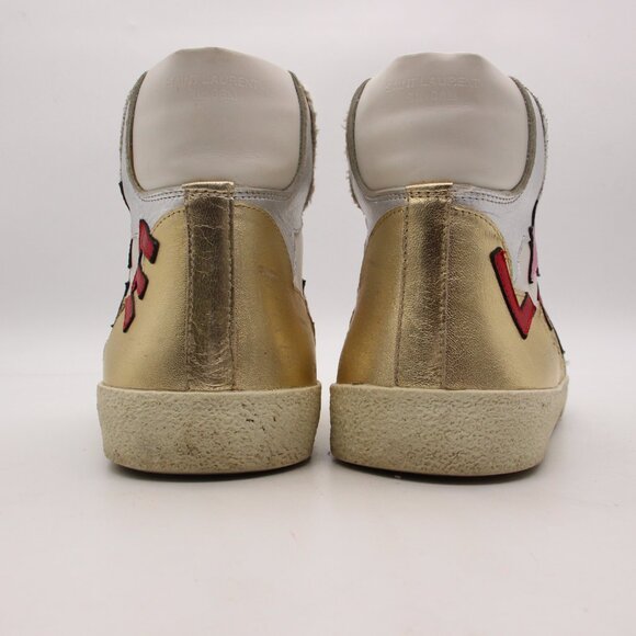 Saint Laurent Paris Love Women's EU 39 Mid Top Sneakers White Leather Glitter - Picture 4 of 13